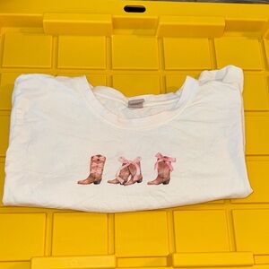 Cream T-Shirt with Pink Cowboy Boot Print